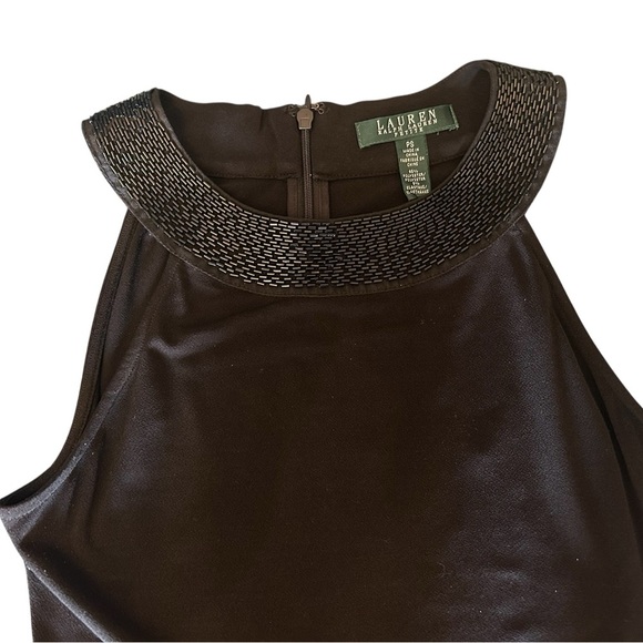 Ralph Lauren black sleeveless dress, beaded neckline Sz Petite small - Picture 5 of 5